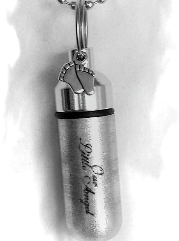 Engraved "Our Little Angel" with Baby Footprints - Cremation Urn Necklace - Hand Assembled with Velvet Pouch & Fill Kit, Child Urn, Baby Urn