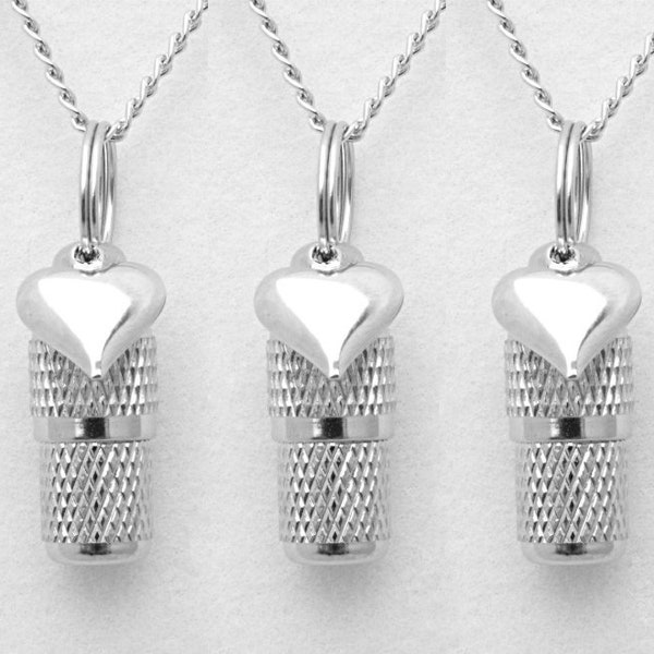 Beautiful Faceted Set of FIVE Mini Cremation Urns on Curb Chain Necklaces w/Silver Hearts - Hand Assembled with 5 Velvet Pouches & Fill Kit