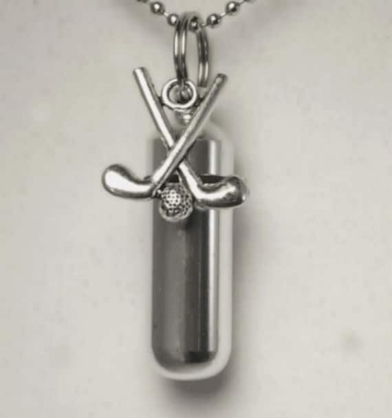 Silver Golf Clubs Cremation Urn Necklace – Memorial Keepsake, Can be Personalized