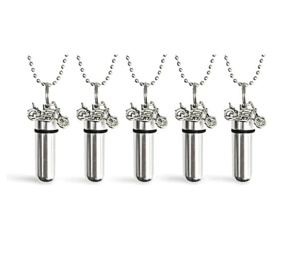 FIVE Silver MOTORCYCLE Cremation Urn Necklace Keepsakes - Custom Engraving Available!
