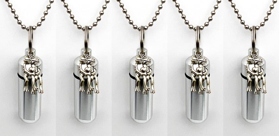 Set of 5 Happy Frogs w/Heart Cremation Urns on 24" Ball Chain Necklaces - Mourning Jewelry, Urn Keepsake, Ashes Necklace, Personalized Urn