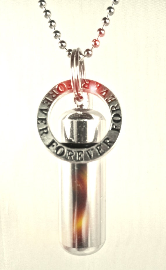 Silver Cremation Urn & Vial on 24" Ball Chain "FOREVER" - Custom Hand Assembled.... with Velvet Pouch and Fill Kit