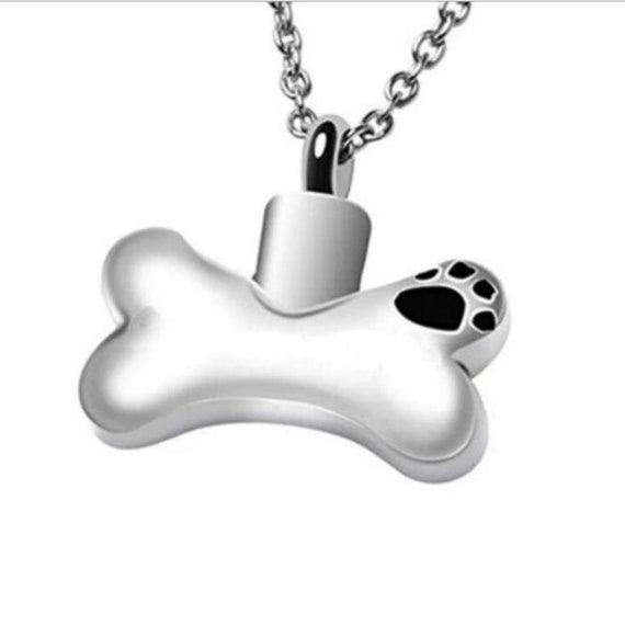 Stainless Steel Dog Bone with Paw CREMATION URN on 24" Curb Chain Necklace - Pet Urn, Mourning Jewelry, Pet Loss, Memorial Keepsake, Dog Urn