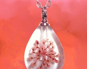 Crystal Teardrop Cremation Necklace, Pink Rose Flowers, Each is Unique!