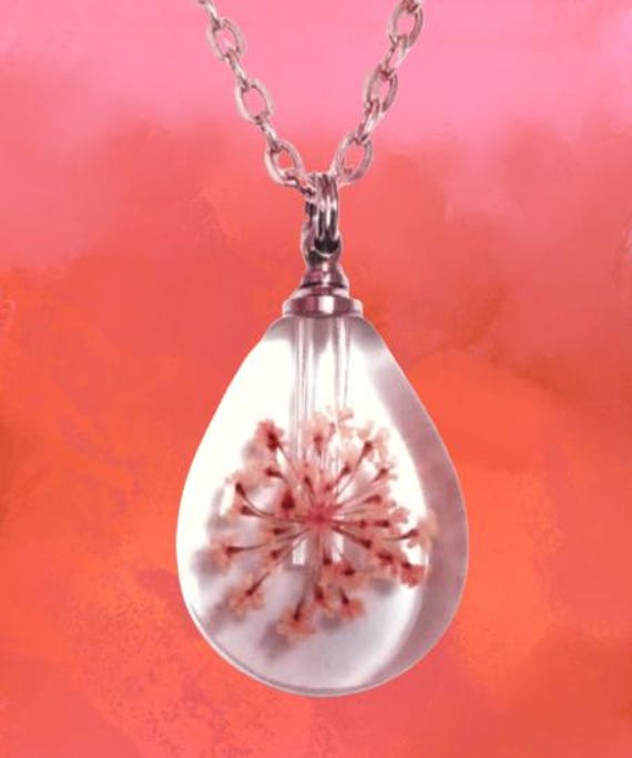 Crystal Teardrop Cremation Necklace, Pink Rose Flowers, Each is Unique!