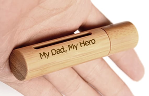 New Laser ENGRAVED "My Dad, My Hero" Sandalwood Cremation Urn / Scattering Tube with Window - Fits Pocket or Purse, TSA Compliant