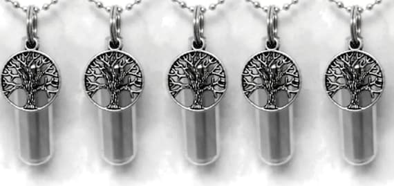 Set Of FIVE Customized Silver Tree Of Life Cremation Urn Necklaces - Urn Keepsake, Cremation Jewelry, Mourning Keepsake, Ashes Necklace