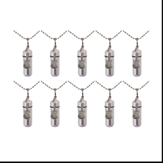 Set of TEN Silver CREMATION URN Keepsakes w/Electric Guitars - Ashes Necklace, Memorial Keepsake, Mourning Jewelry, Engraving Available