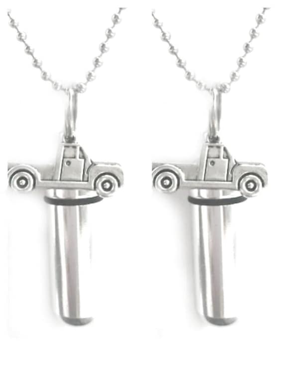 Set of TWO Cremation Urn Necklaces with Silver Pickup Trucks - Memorial Jewelry, Urn Necklace, Ashes Jewelry, Urn for Human Ashes, Child Urn