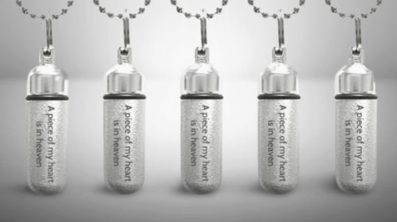 Set of FIVE Engraved CREMATION URN Necklaces  "A piece of my heart is in heaven" Brushed Silver. Memorial Jewelry, Ashes Necklace, Pet Urn