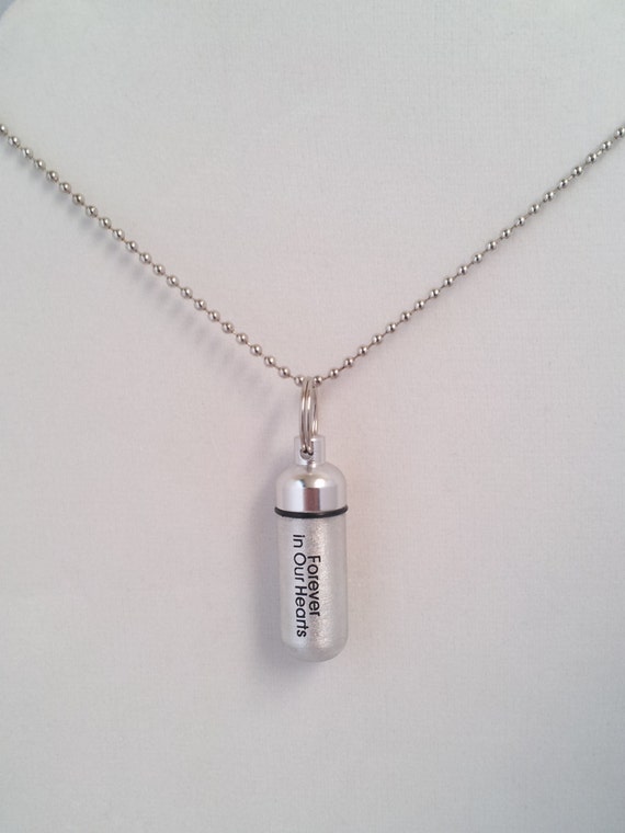 Engraved "Forever In Our Hearts" Cremation Urn Necklace, Child Urn, Pet Urn, Memorial Keepsake, Ashes Urn, with Velvet Pouch and Fill Kit