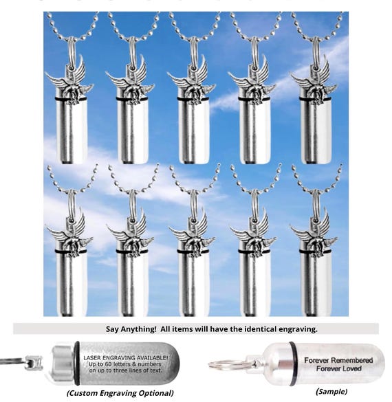 Set of Ten Silver Eagle Cremation Urn Necklaces - Memorial Keepsakes, Personalization