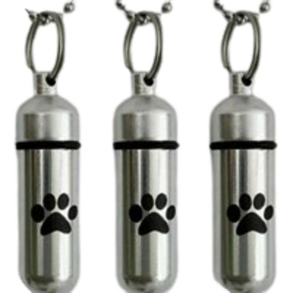 Three Laser Engraved Large Pet Paw CREMATION URN Necklaces with Velvet Pouches, Ball-Chains & Fill Kit