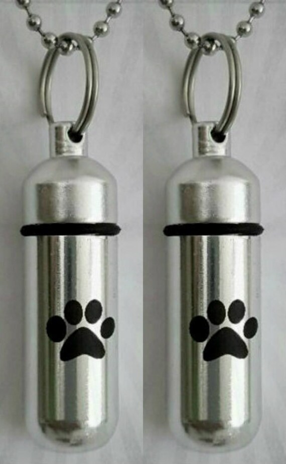 TWO Laser Engraved Large Simple Paw CREMATION URN Necklaces with Velvet Pouches, Ball-Chains and Fill Kit - Pet Urn, Dog Urn, Cat Urn