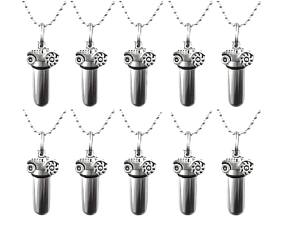 TEN Cremation Urn Necklaces with Farm Tractors - Memorial Jewelry, Personalized - Custom Engraving Available!