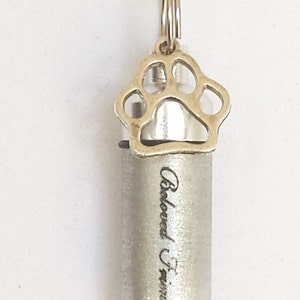 Engraved &quot;Beloved Friend with Brass PAW&quot; Cremation Urn Necklace, Pet Urn, Dog Urn, Cat Urn - with Velvet Pouch & Fill Kit