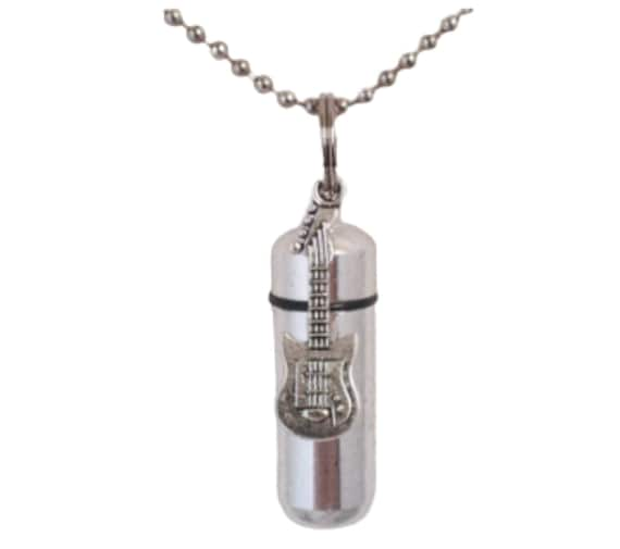 Silver Electric Guitar CREMATION URN on 24" Ball Chain Necklace - Ashes Jewelry, Memorial Urn, Keepsake Urn, Mourning, Personalized Urn