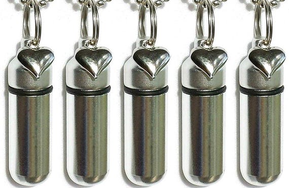 Set of FIVE  Polished Silver Cremation Urn Necklaces with Silver Puffed Hearts - Urn Jewelry, Ashes Keepsake, Child Loss, Pet Loss