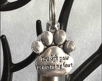 PET CREMATION URN Necklace "You left paw prints on my heart" w/Velvet Pouch, 24" Ball Chain & Fill Kit - Cat Urn, Dog Urn