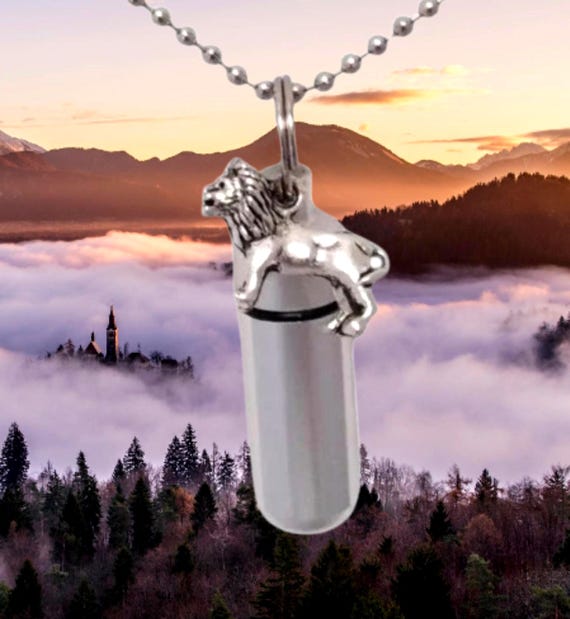 LION Personal Cremation Urn Necklace Keepsake - Loss of Father, Loss of Brother, Celebration of Life, Loss of Son - Custom Engravable