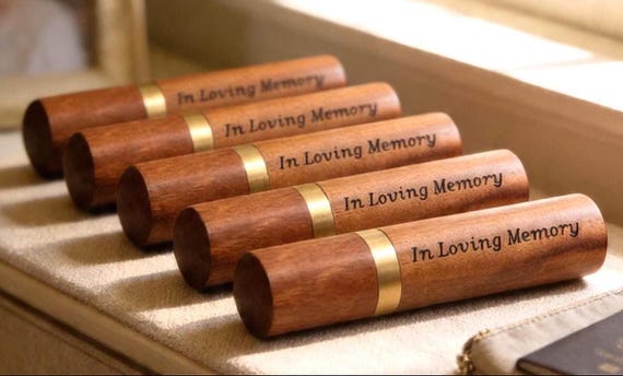 Set of Five ENGRAVED "In Loving Memory" Natural Rosewood Cremation Urn / Scattering Tubes - TSA Compliant for Travel