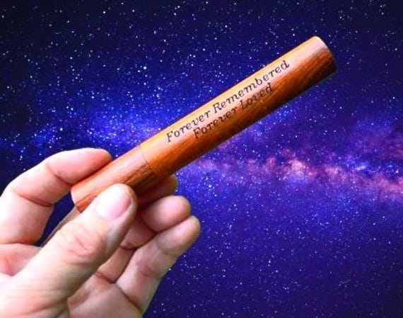 Cremation Urn Tube: Acacia Wood, Biodegradable (Laser Engraved)  "Forever Remembered, Forever Loved"