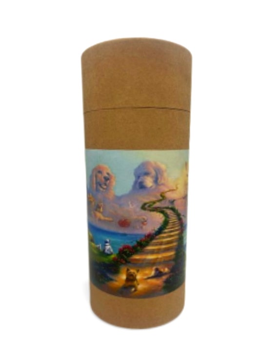 Rainbow Bridge Natural Kraft Dog/Cat/Pet Cremation Ashes SCATTERING TUBE w/Telescopic Lid - Biodegradable, Eco-Friendly