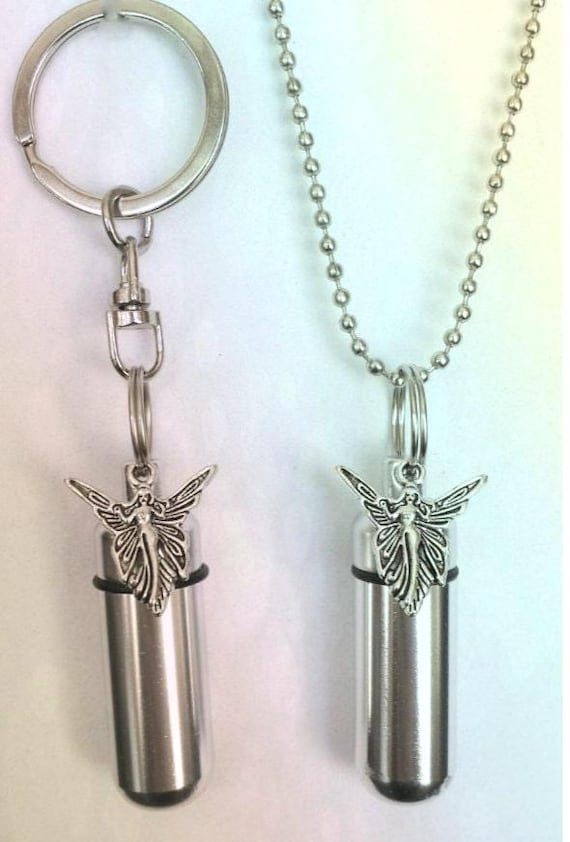 Fairy ANGEL 2pc. Special Set - Cremation Urn Necklace & Keychain Urn With Velvet Pouches - Memorial Jewelry