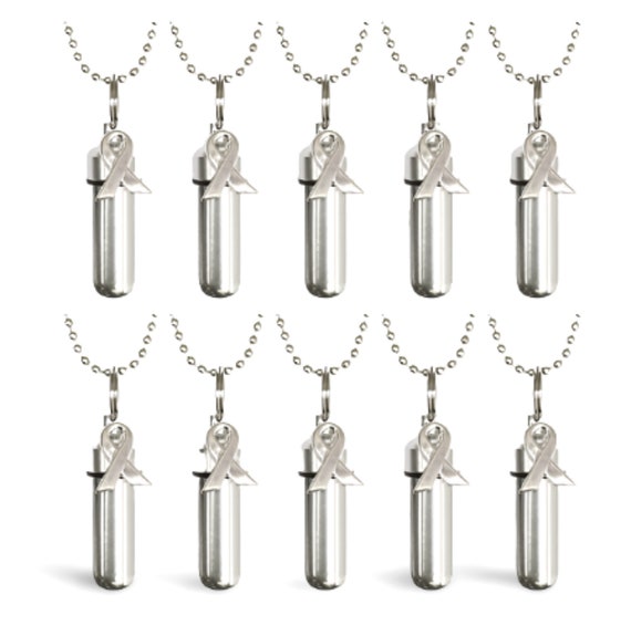 Set of TEN Silver Cancer Awareness CREMATION URN Necklace - Ashes Necklace, Memorial Jewelry, Mourning Jewelry, Personalized, Loss of Mother