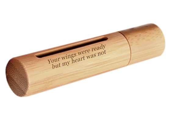ENGRAVED "Your wings were ready, but my heart was not"  Sandalwood Cremation Urn / Scattering Tube w/Window - Fits Pocket or Purse