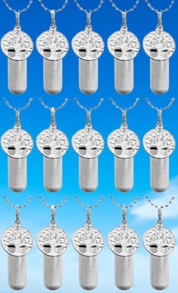 Set of 15 Brushed Silver Tree-Of-Life CREMATION URN Necklaces, Memorial Jewelry