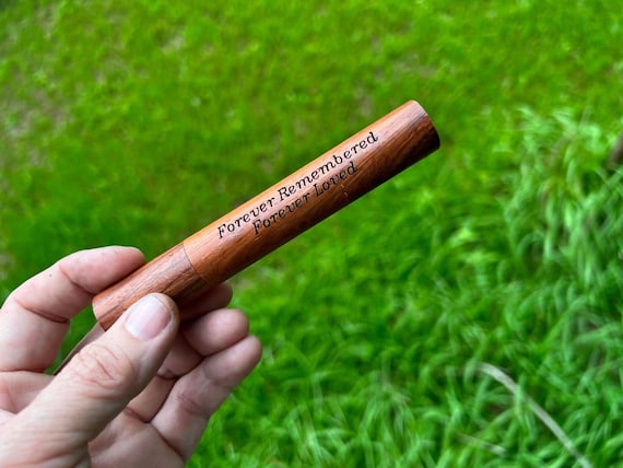 Cremation Urn Tube: Acacia Wood, Biodegradable (Laser Engraved)  "Forever Remembered, Forever Loved"