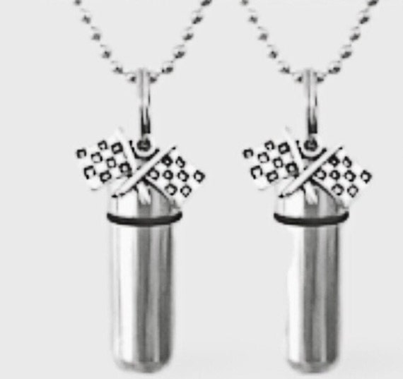 Set of Two  Racing Flag Cremation Urns on 24" Steel Ball Chain Necklaces - Urn Jewelry, Ashes Necklace, Mourning Keepsake, Loss of Father