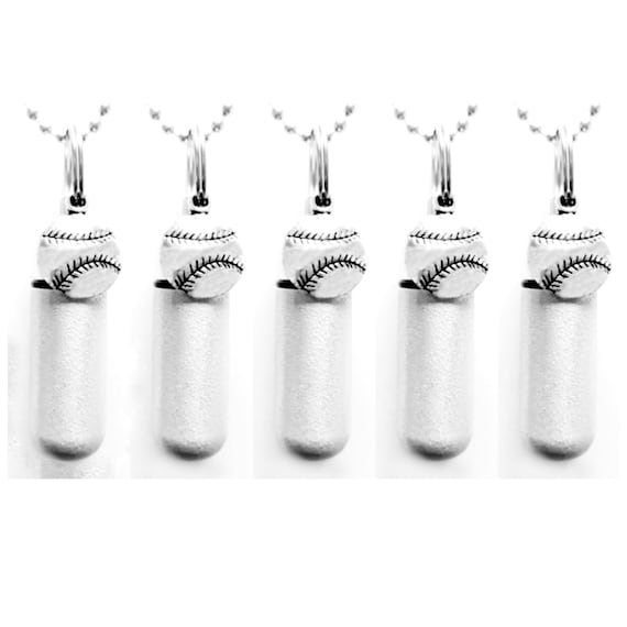 Set of Five Brushed Silver Baseball CREMATION URN Necklaces - Memorial Urn, Mourning Keepsake, Ashes Necklace, Child Urn, Personalized Urn