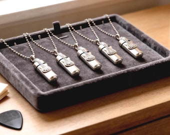 FIVE CREMATION URN Necklaces with Silver Electric Guitar - Memorial Jewelry.  Custom Engraving Available!!
