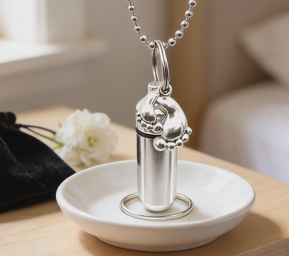 Cremation Urn Necklace with Baby Feet - Includes  Velvet Pouch, 24" Chain & Fill Kit - Child/ Baby Loss