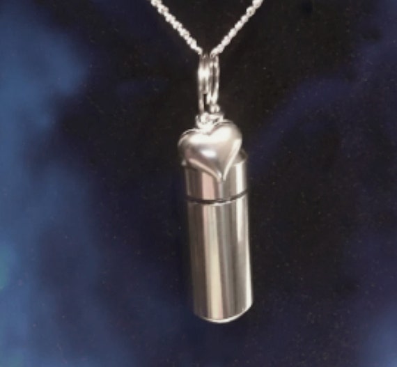 Classic Silver CREMATION URN Necklace with Silver Puffed HEART - Memorial Jewelry, Ashes Keepsake, Child Urn, Pet Urn, Personalized Jewelry