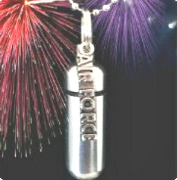 Complete Set AIR FORCE Cremation Urn on 24" Steel Necklace, Hand Assembled w/Velvet Pouch & Fill Kit, Custom Engravable, Military Keepsake