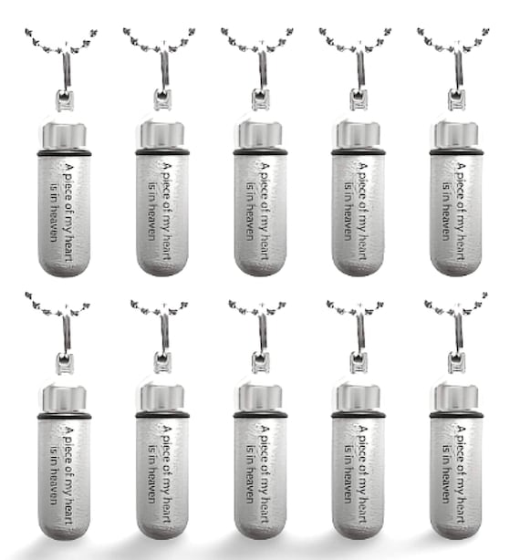 TEN Engraved  "A piece of my Heart is in Heaven" Brushed Silver CREMATION URN Necklaces