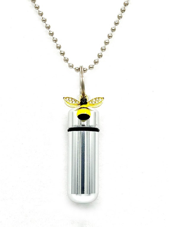 Colorful Bumble Bee Cremation Urn Necklace - Includes Black Velvet Pouch, 24" Ball-Chains& Fill Kit
