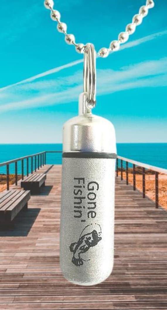 Engraved  "Gone Fishin' with Fish Cremation Urn Necklace – Fisherman Memorial