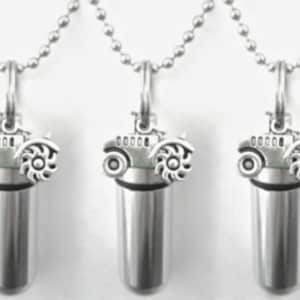 Set of THREE Cremation Urn Necklaces with Farm Tractors - Memorial Keepsake, Ashes Urn, Urn Jewelry, Urn For Human Ashes, Pet Urn
