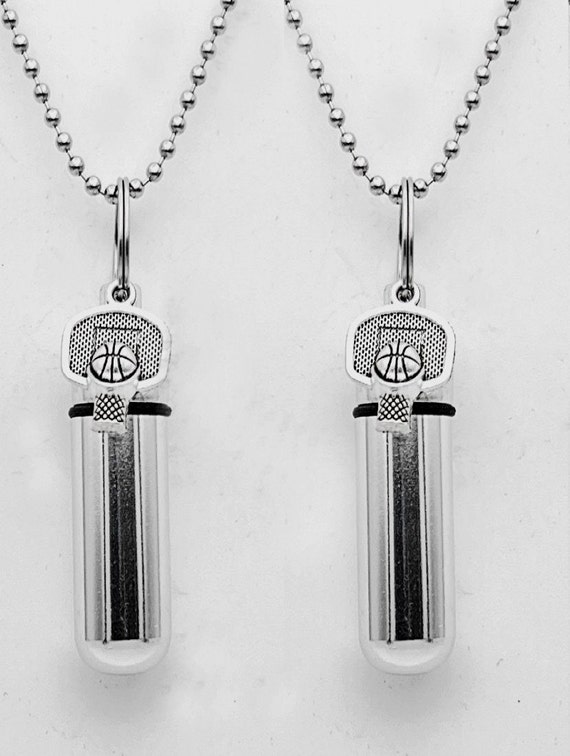 Set of TWO Cremation Urn Necklace Keepsakes with Basketball Charm - Memorial Jewelry, Ashes Necklace, Child Urn, Personalized Urn