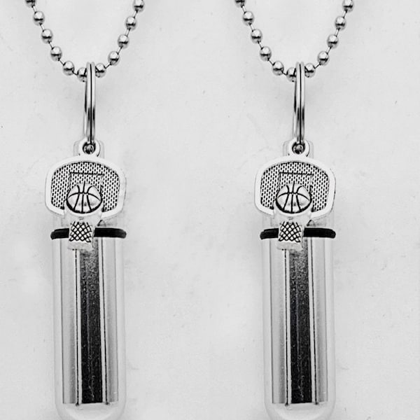 Set of TWO Cremation Urn Necklace Keepsakes with Basketball Charm - Memorial Jewelry, Ashes Necklace, Child Urn, Personalized Urn