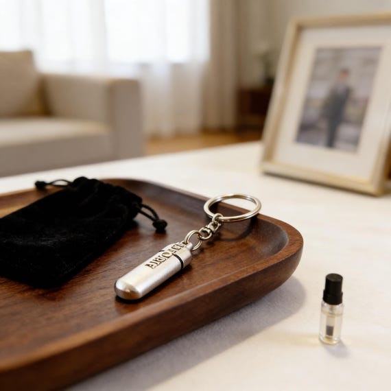 Cremation Urn with Air Force Pendant on Swivel Keyring, in Velvet Pouch with Fill Kit