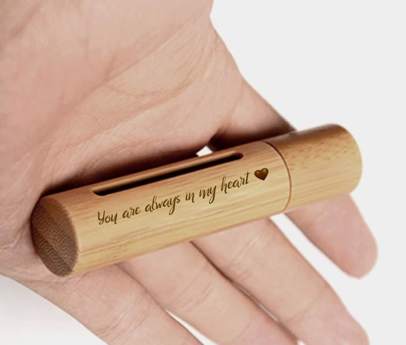 ENGRAVED "You are always in my heart" Sandalwood Cremation Urn / Scattering Tube w/Window - Fits Pocket or Purse, TSA Compliant for Travel