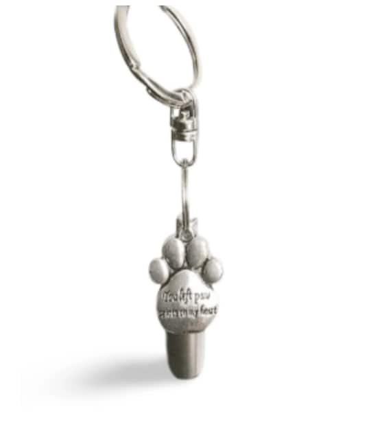 CREMATION URN Keepsake "You left paw prints on my heart" on Stainless Steel Swivel Keyring - Dog Urn, Puppy Urn, Memorial Urn, Ashes Urn