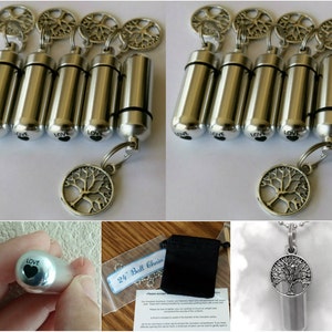 Set of TEN Silver Tree Of Life CREMATION URN Necklaces w/Engraved Hearts - Ashes Necklace, Memorial Jewelry, Mourning Jewelry, Urn For Ashes