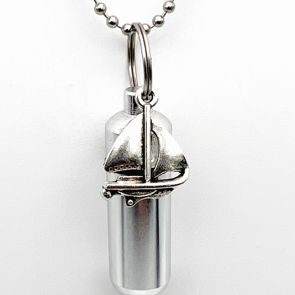 Beautiful Silver Sailboat Cremation Urns on 24" Steel Ball Chain Necklace - Ashes Keepsake, Urn Necklace, Mourning Jewelry, Urn For Ashes