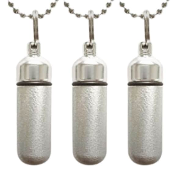 THREE Hand-Brushed Silver CREMATION URN Necklaces with Velvet Pouches & Fill-Kit, Custom Engravable - Loss of Loved One, Pet Urn, Child Loss